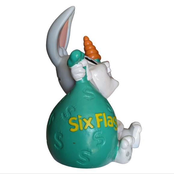 1996 Baby Bugs Bunny with Carrot and Six Flags Money Bag Piggy Bank with Stopper - Picture 4 of 13